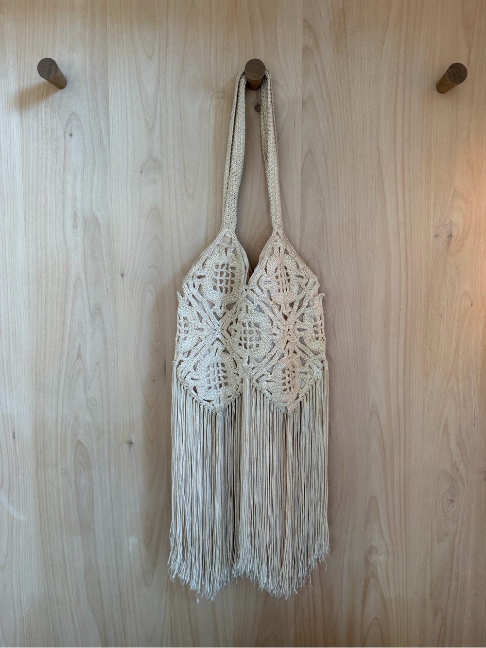 Vintage Crochet Fringe Tote